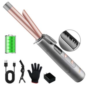 Aokitec 3/4 inch Cordless Travel Curling Iron Ceramic Coating Hair Curler with 5200mAh Battery, Instant Heating up to 420°F Wireless Battery Operated Curling Wand USB Charging Portable Hair Iron