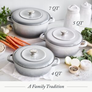 Merten & Storck German Enameled Iron, Round 5.3QT Dutch Oven Pot with Lid, Cloud Gray