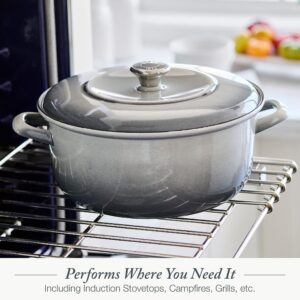 Merten & Storck German Enameled Iron, Round 5.3QT Dutch Oven Pot with Lid, Cloud Gray