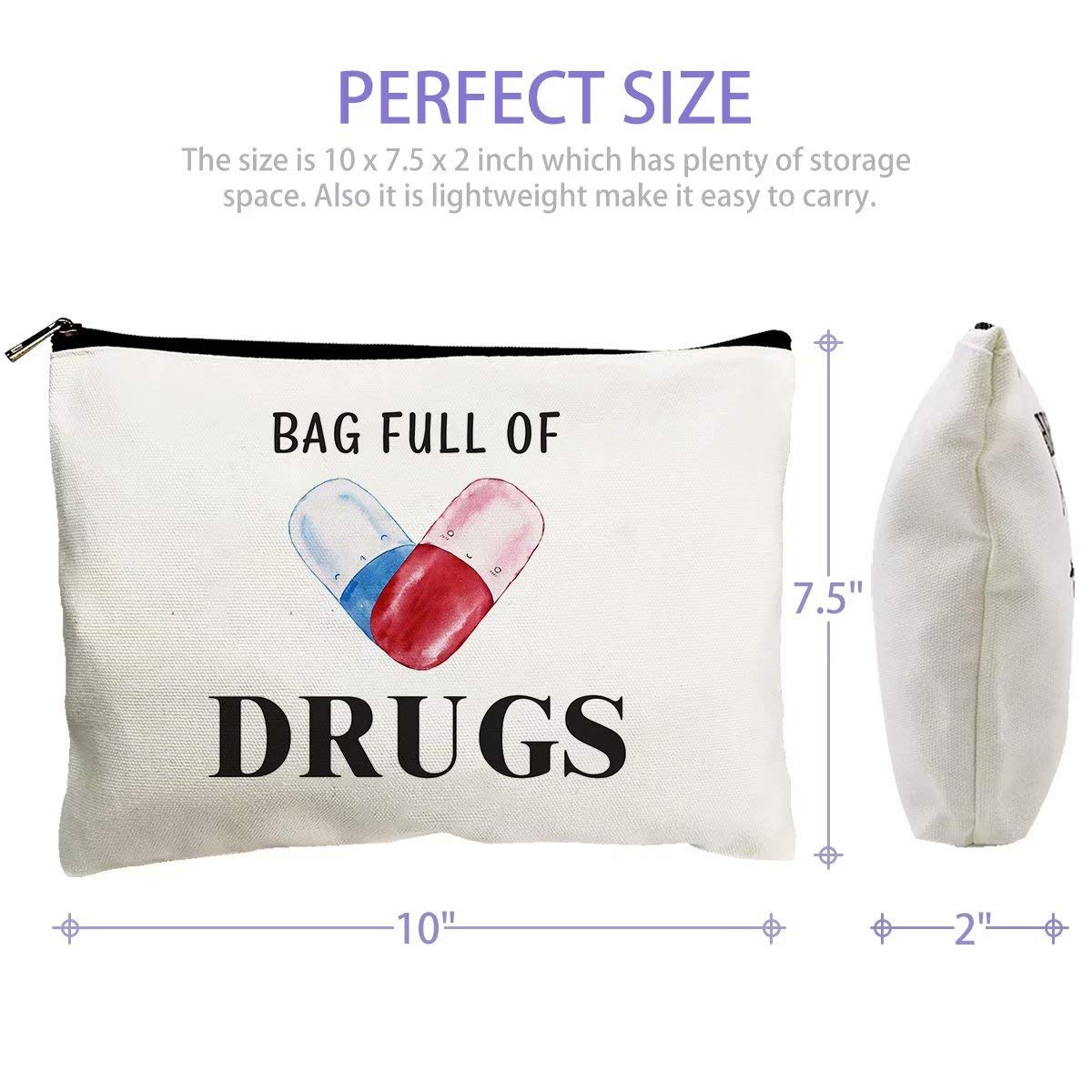 Nurse Practitioner Gifts Makeup Cosmetic Bags for Women - Bag Full of Drugs-Funny Travel Bags Cotton Zipper Pouch Toiletry Make-Up Case for Best Friends Bestie Sister Daughter Birthday Christmas Gifts