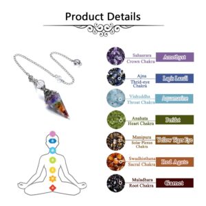 Jovivi 7 Chakra Healing Crystal Pendulums for Dowsing Divination 6 Facet Pointed Healing Wicca Dowsing Balancing Spiritual Resin Gemstone Point Pendant Pendulums