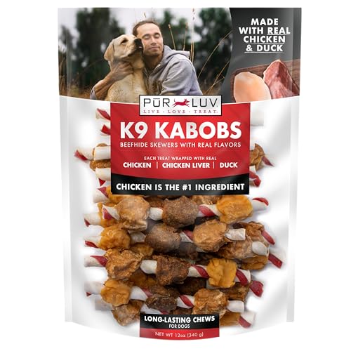 Pur Luv Dog Treats, K9 Kabobs for Dogs Made with Real Chicken and Duck, 12 Ounces, Healthy, Easily Digestible, Long-Lasting, High Protein Dog Treat, Satisfies Dog's Urge to Chew