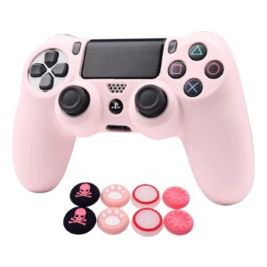 ralan pink controller skins for ps4, silicone controller cover skin protector compatible with ps4 slim/ps4 pro controller (pink pro thumb grip x 6,skull cap grip x 2)(camouflage pink+white pink