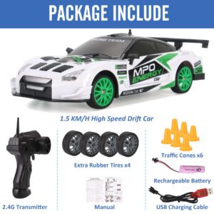 Liberty Imports RC Drift Car 1/24 2.4GHz 4WD Remote Control Sport Racing On-Road Vehicle with LED Light, Batteries and Drift Tires (White)