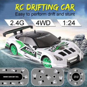 Liberty Imports RC Drift Car 1/24 2.4GHz 4WD Remote Control Sport Racing On-Road Vehicle with LED Light, Batteries and Drift Tires (White)