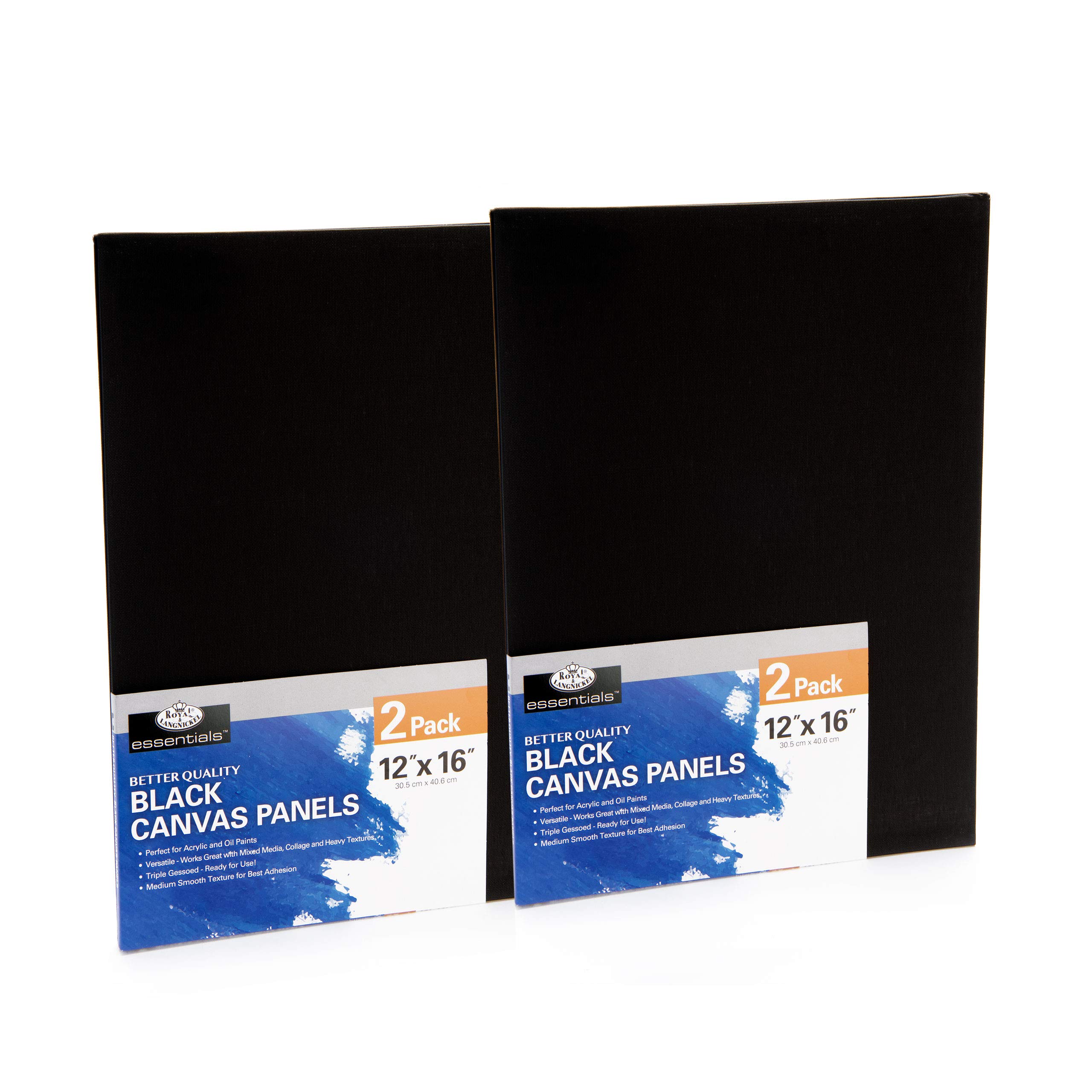 Royal & Langnickel Essentials 12x16 Black Triple Gessoed Canvas Panels Value Pack, for Oil and Acrylic Painting, 4 Pack