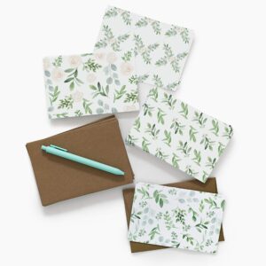 Bliss Collections Sweet Greenery All Occasion Blank Folded Cards with Envelopes, Bulk Pack of 24 Tented Notecards, 4x6 Assorted Cards for All Occasions Stationery Set