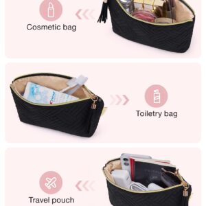 BAGSMART Small Cosmetic Bag, Elegant Roomy Makeup Bags,Great Gifts for Women,Travel Waterproof Toiletry Bag Accessories Organizer Gifts(Black-1pcs)