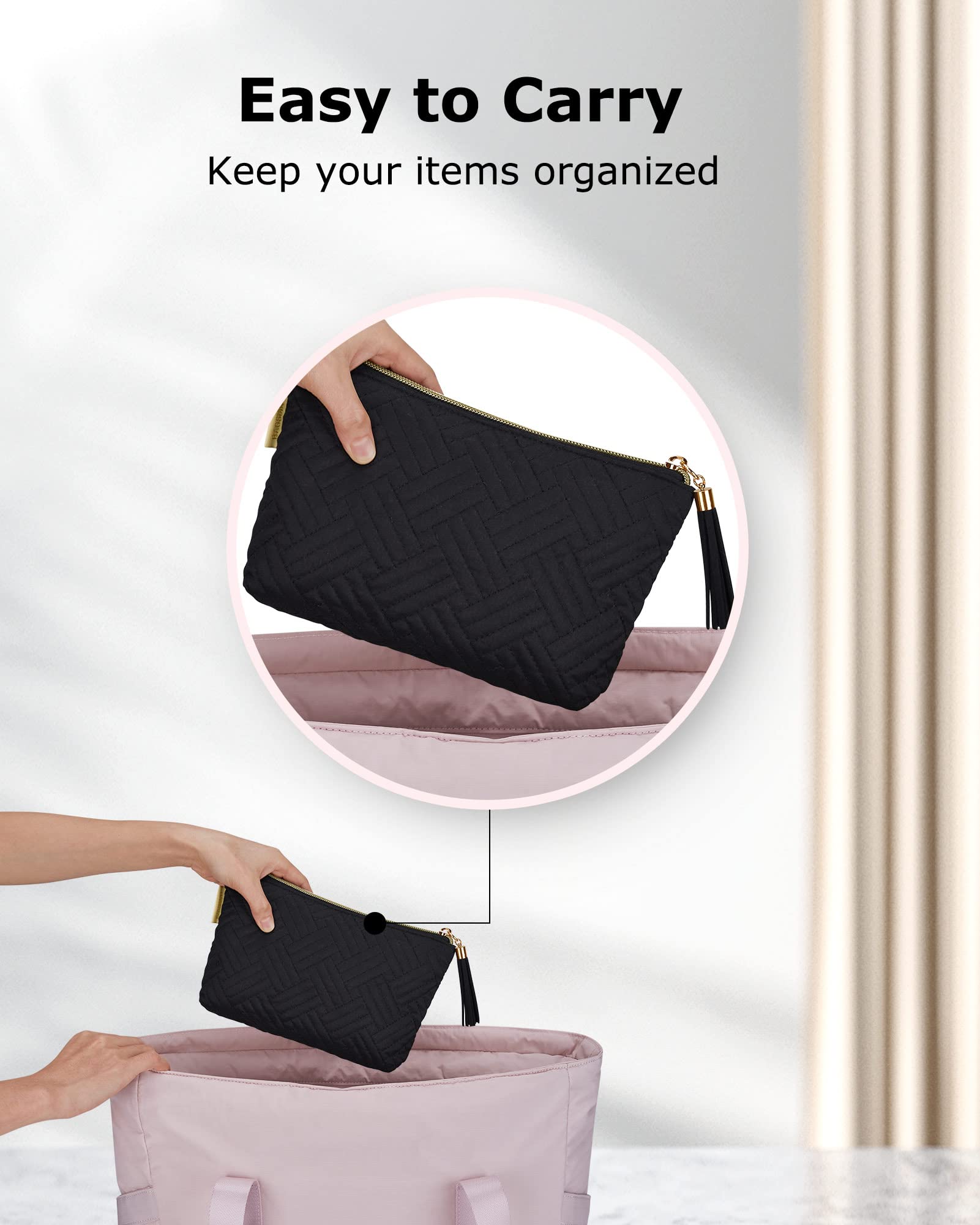 BAGSMART Small Cosmetic Bag, Elegant Roomy Makeup Bags,Great Gifts for Women,Travel Waterproof Toiletry Bag Accessories Organizer Gifts(Black-1pcs)