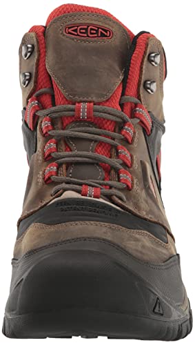 KEEN Men's Ridge Flex Mid Height Waterproof Hiking Boots, Dark Olive/Ketchup, 10.5