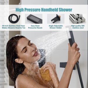 ESNBIA Shower System, Black Shower Faucet Set with Pressure Balance Shower Valve, 10 Inches Rain Shower Heads with Handheld Spray Combo, High Pressure Wall Mounted Shower Fixtures, Matte Black