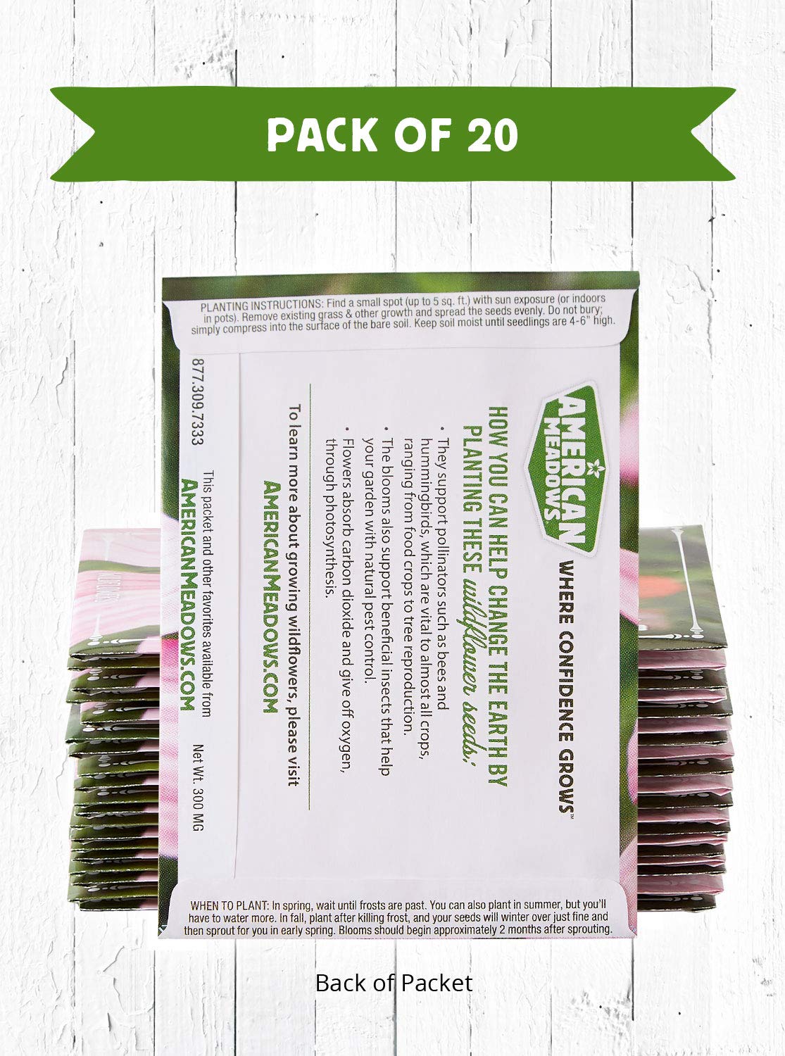 American Meadows Wildflower Seed Packets ''Bee The Change'' Party Favors (Pack of 20) - Pollinator Wildflower Seed Mix to Attract Hummingbirds, Bees, and Butterflies, Party Favor for Any Occasion