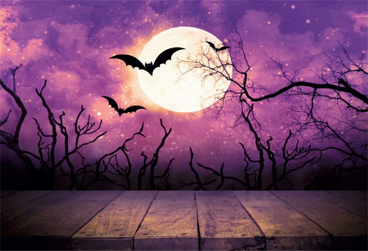 shensu Vinyl 9x6ft Purple Halloween Backdrops for Photography Withered Tree Super Moon Empty Wood Table Photography Background Newborn Baby Adults Portrait Parties Event Decor Photo Studio Props