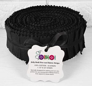 soimoi 40pcs solid black precut fabrics strips roll up 1.5 inches cotton jelly rolls for quilting