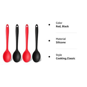 Patelai 4 Pieces Small Multicolored Silicone Spoons Nonstick Kitchen Spoon Silicone Serving Spoon Stirring Spoon for Kitchen Cooking Baking Stirring Mixing Tools (Red, Black)