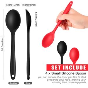 Patelai 4 Pieces Small Multicolored Silicone Spoons Nonstick Kitchen Spoon Silicone Serving Spoon Stirring Spoon for Kitchen Cooking Baking Stirring Mixing Tools (Red, Black)