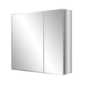 Fundin Bathroom Mirror Medicine Cabinet Aluminum Storage Cabinet 30 x 26 inch Beveled Edge Frameless Double Sided Mirror Door Recess or Surface Mount with 5X Magnifying Makeup Mirror