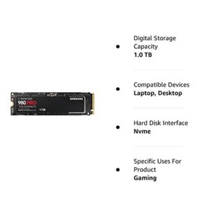 Samsung 980 PRO 1TB PCIe 4.0 NVME M.2 SSD (MZ-V8P1T0BW)