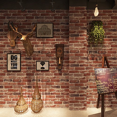 Okydoky Peel and Stick Rustic Red Brick Wallpaper, Self-Adhesive Wallpaper, Vinyl Waterproof Vintage Wallpaper, Self-Sticking Wallpaper, Contact Paper for House Decoration, No.57104-3