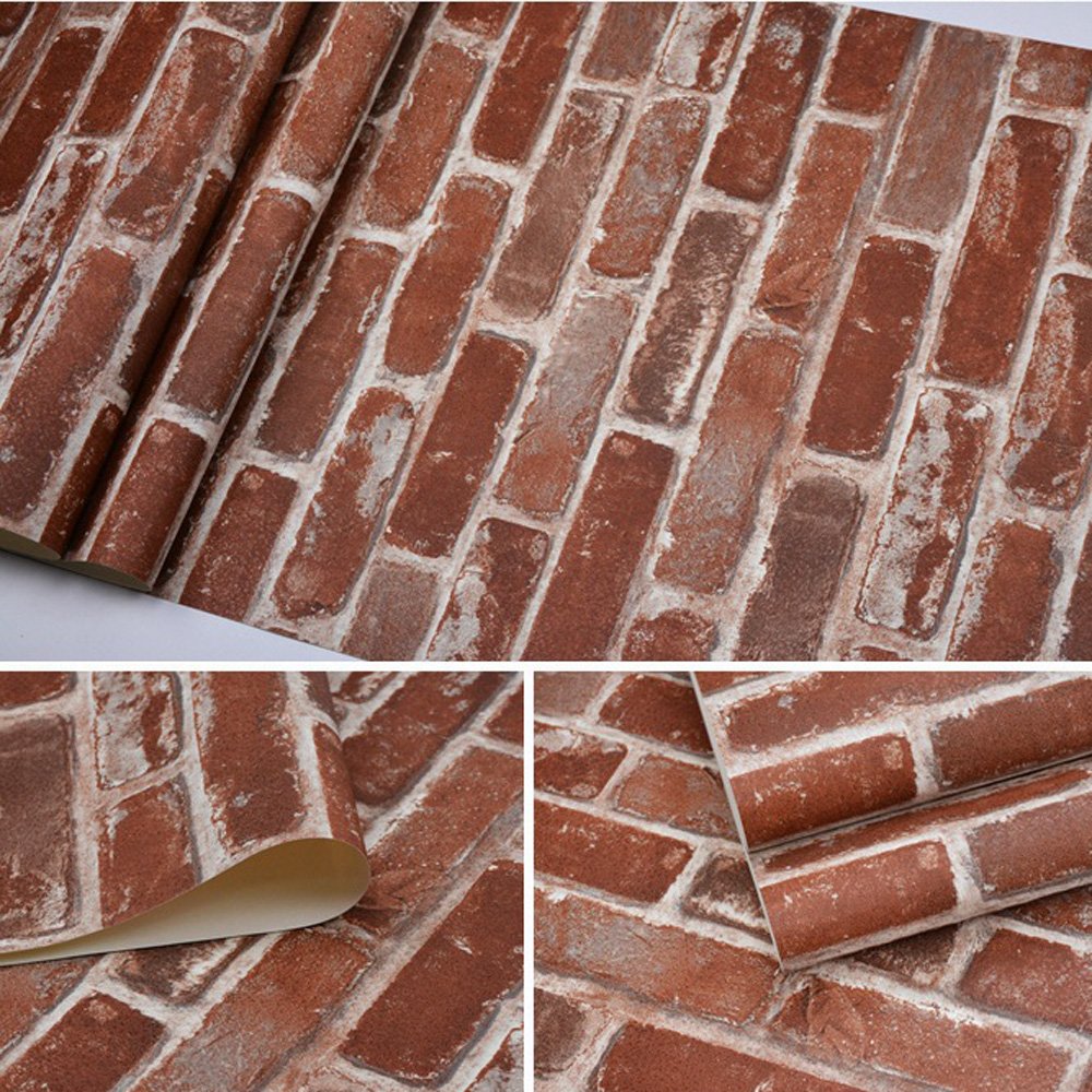 Okydoky Peel and Stick Rustic Red Brick Wallpaper, Self-Adhesive Wallpaper, Vinyl Waterproof Vintage Wallpaper, Self-Sticking Wallpaper, Contact Paper for House Decoration, No.57104-3