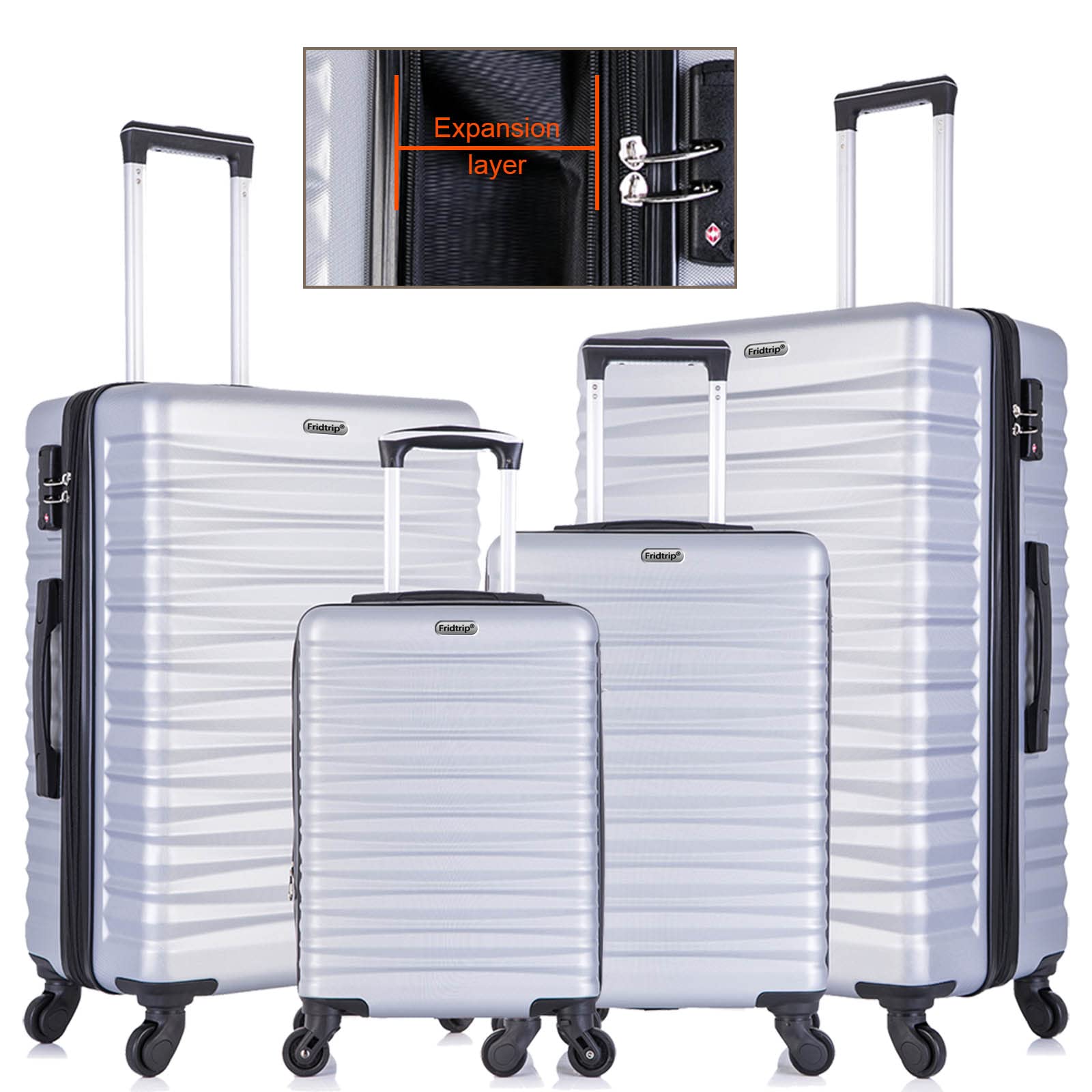 Apelila 4 Piece Luggage Sets, Expandable Hardshell ABS Luggage Sets with TSA Lock Spinner Wheels Travel Suitcases Set (4 PCS, Silver)