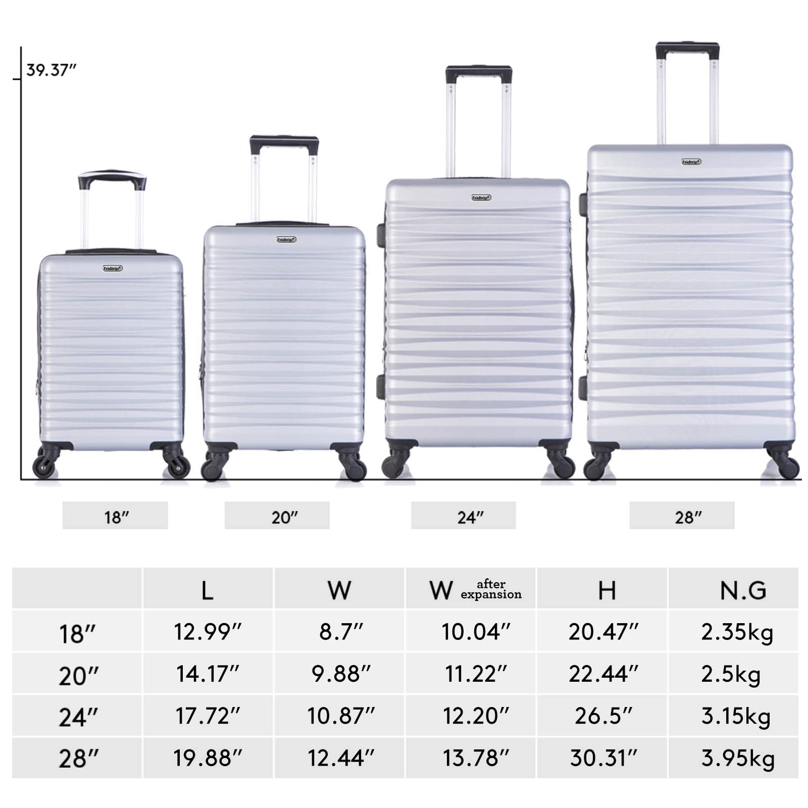 Apelila 4 Piece Luggage Sets, Expandable Hardshell ABS Luggage Sets with TSA Lock Spinner Wheels Travel Suitcases Set (4 PCS, Silver)