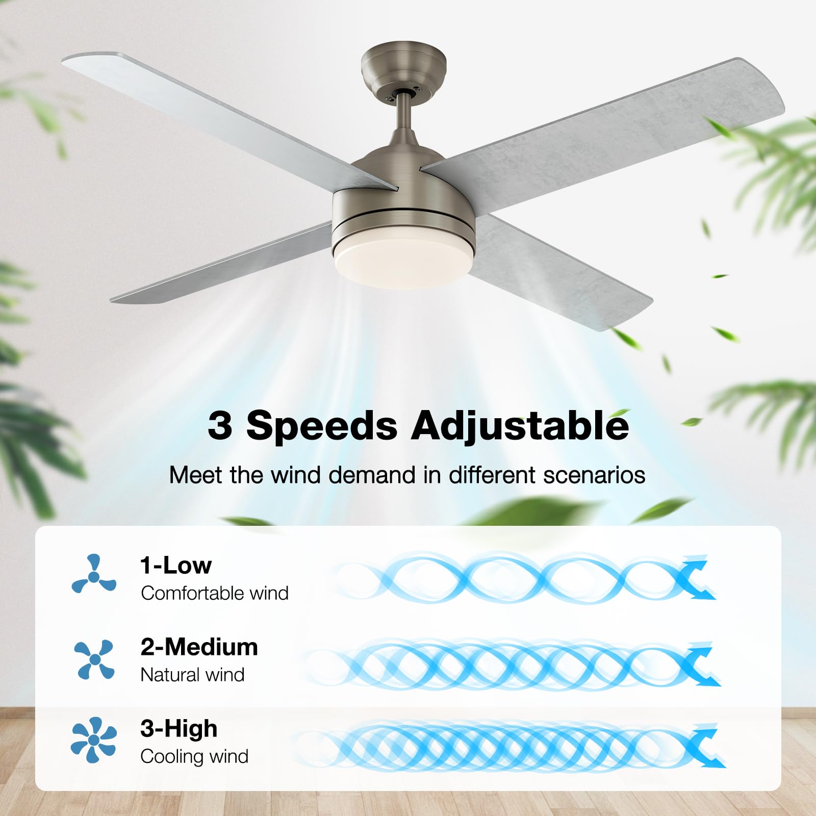 warmiplanet Ceiling Fan with LED Light and Remote Control, Brushed Motor, 52-Inch (4-Blades)