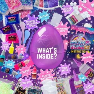 GirlZone Egg Surprise Galaxy Slime Kit for Girls, 41 Pieces to Make Glow in The Dark Slime, DIY Slime with Glitter, Fun Slime Kits for Girls 10-12