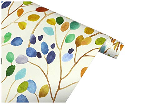 HAOKHOME 93047 Floral Peel and Stick Wallpaper Colorful Forest Beige/Orange/Blue Removable Contactpaper for Nursery Decorations 17.7in x 118in