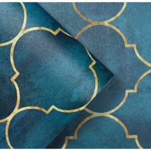 HAOKHOME 96034 Peel and Stick Wallpaper Graphic Trellis Emerald/Sapphire Blue/Gold Removable contactpaper for Home Bathroom Decorations 17.7in x 9.8ft