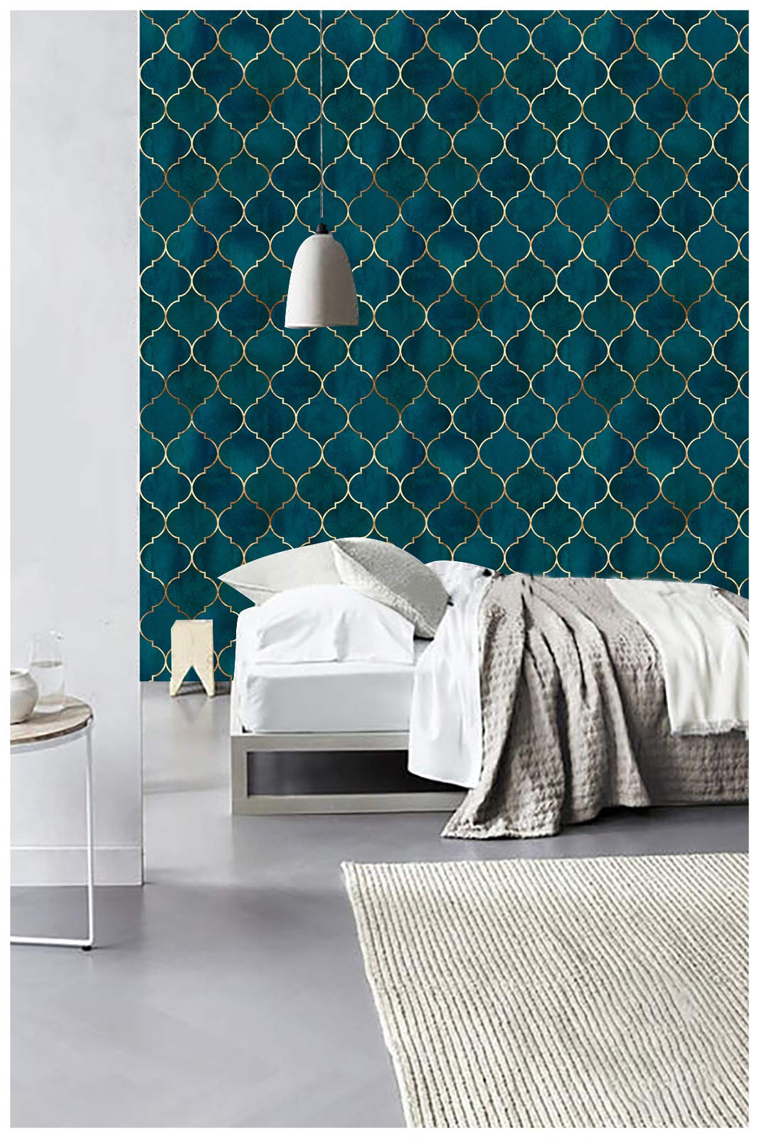 HAOKHOME 96034 Peel and Stick Wallpaper Graphic Trellis Emerald/Sapphire Blue/Gold Removable contactpaper for Home Bathroom Decorations 17.7in x 9.8ft