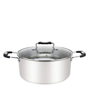 millvado stainless steel casserole pot, large steel dutch oven, boiling pot for soup, spaghetti, braising, 8.4 quart induction cooking pot, urban collection low round mirrored stainless pots