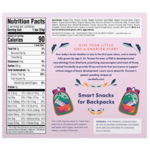 Cerebelly Toddler Snack Bars – Organic Carrot Date Smart Bars (Pack of 5), Healthy & Organic Whole Grain Bars with Veggies & Fruit, 16 Brain-supporting Nutrients from Superfoods, Nut Free, No Added Sugar, Made with Gluten Free Ingredients