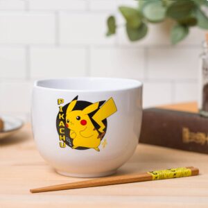 Silver Buffalo Pokemon Pikachu Ceramic Ramen Noodle Rice Bowl with Chopsticks, Microwave Safe, 20 Ounces