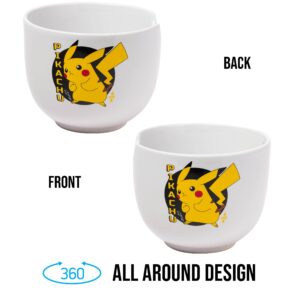 Silver Buffalo Pokemon Pikachu Ceramic Ramen Noodle Rice Bowl with Chopsticks, Microwave Safe, 20 Ounces