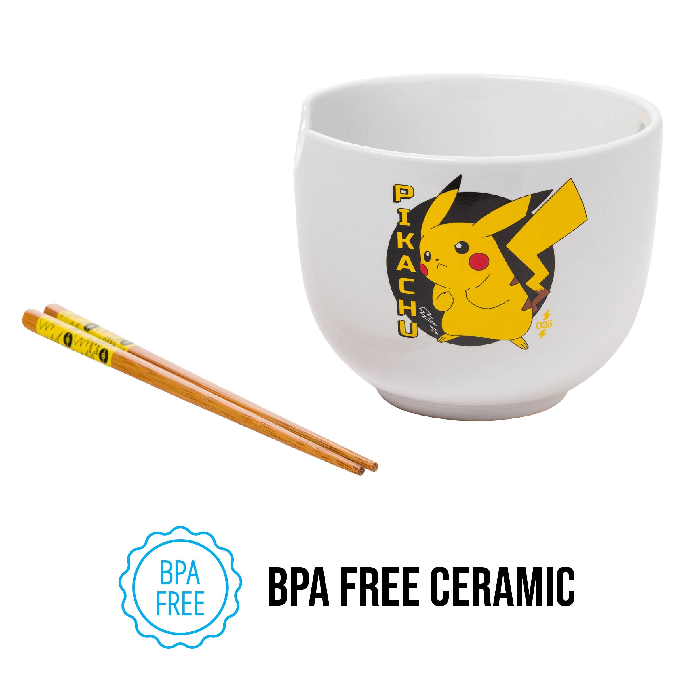 Silver Buffalo Pokemon Pikachu Ceramic Ramen Noodle Rice Bowl with Chopsticks, Microwave Safe, 20 Ounces