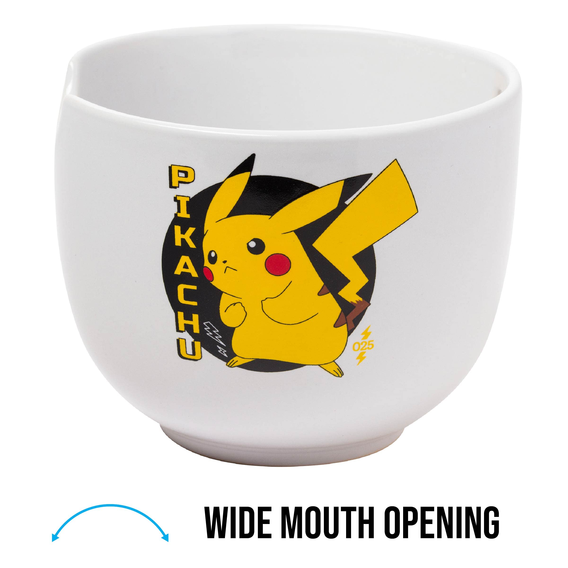 Silver Buffalo Pokemon Pikachu Ceramic Ramen Noodle Rice Bowl with Chopsticks, Microwave Safe, 20 Ounces