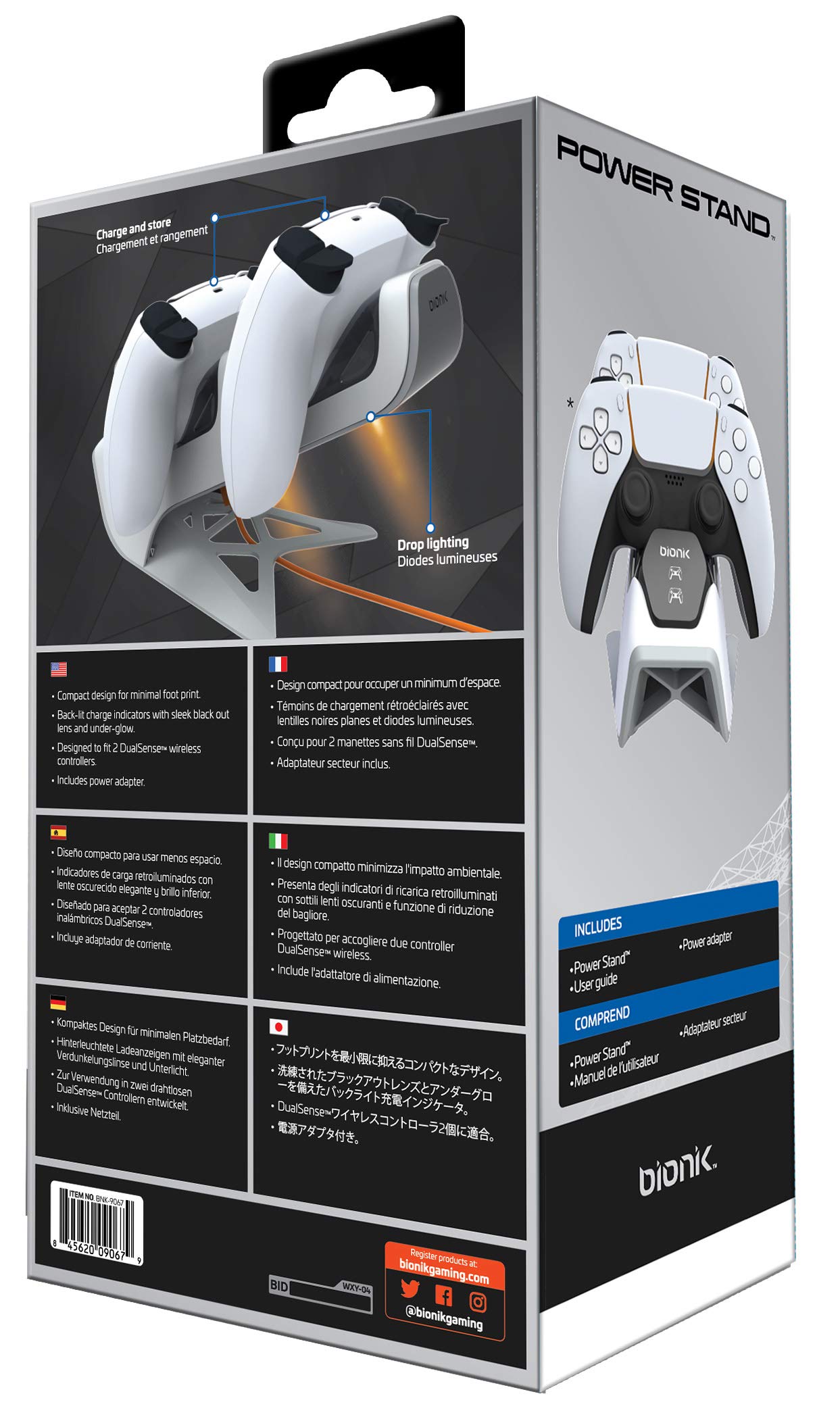 Bionik Power Stand for Playstation 5: Dual PS5 Controller Charging Station with Overcharger Protection - Power Adapter Included (BNK-9067) - Playstation 5