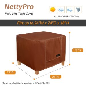 NettyPro Waterproof Outdoor Furniture Side Table Cover 24 x 24 Inch Patio Square Ottoman Table Cover All Weather Protection