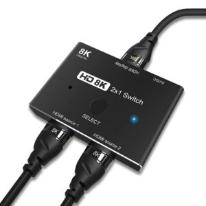 CABLEDECONN HDMI 2.1 Ultra HD 8K High Speed 48Gbps Directional Switch Adapter 2in 1out 8K@60Hz 4K@120Hz Converter Compatible with XBOX PS5 Projectors Monitors