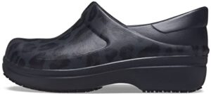 crocs women's neria pro ii clogs, slip resistant work shoes, black/leopard, numeric_6