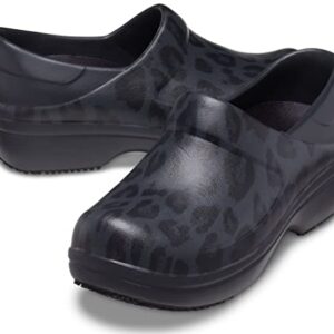 Crocs Women's Neria Pro II Clogs, Slip Resistant Work Shoes, Black/Leopard, Numeric_6