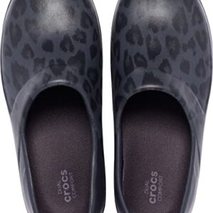 Crocs Women's Neria Pro II Clogs, Slip Resistant Work Shoes, Black/Leopard, Numeric_6