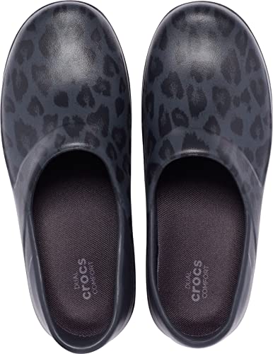 Crocs Women's Neria Pro II Clogs, Slip Resistant Work Shoes, Black/Leopard, Numeric_6