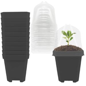 ebaokuup 10pcs plant nursery pots with humidity dome, 3" soft plastic gardening pot square plant container, seed starting pot with drain holes for seedlings/vegetables/succulents/cuttings