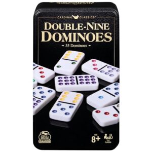 spin master games, cardinal classics double nine dominoes set in storage tin, dominoes for kids, classic game, dominoes for adults & kids ages 8+