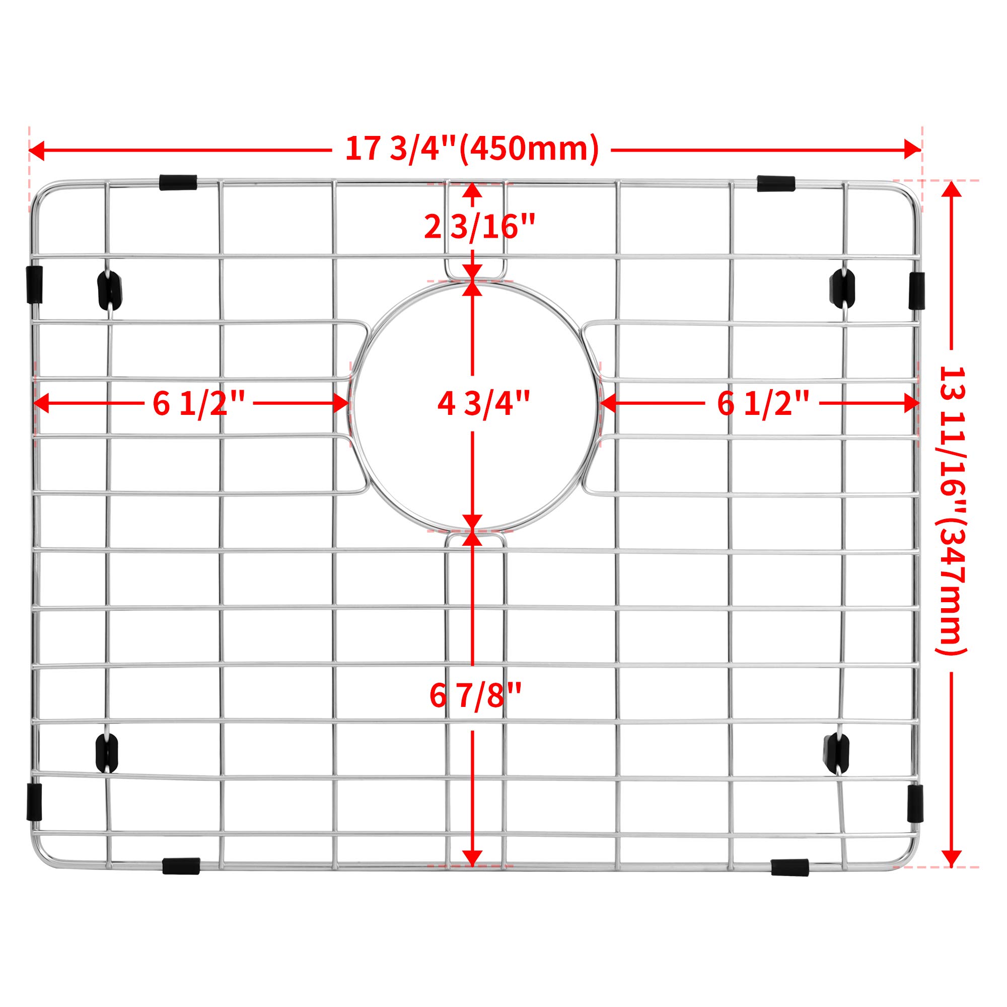 MONSINTA Kitchen Sink Grid and Sink Protectors for Kitchen Sink, Stainless Steel Sink Grids for Bottom of Kitchen Sink, 17 3/4" x 13 11/16" with Rear Drain for Single Sink Bowl, Sink bottom grid