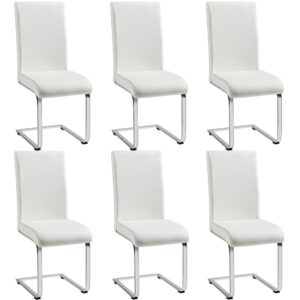 Yaheetech 6PCS Dining Chairs Modern Kitchen Chairs Armless Side Chairs with Faux Leather Seat, Metal Legs and High Back for Dining Room, Kitchen, Living Room, White (3 Packages Containing 6 Chairs)