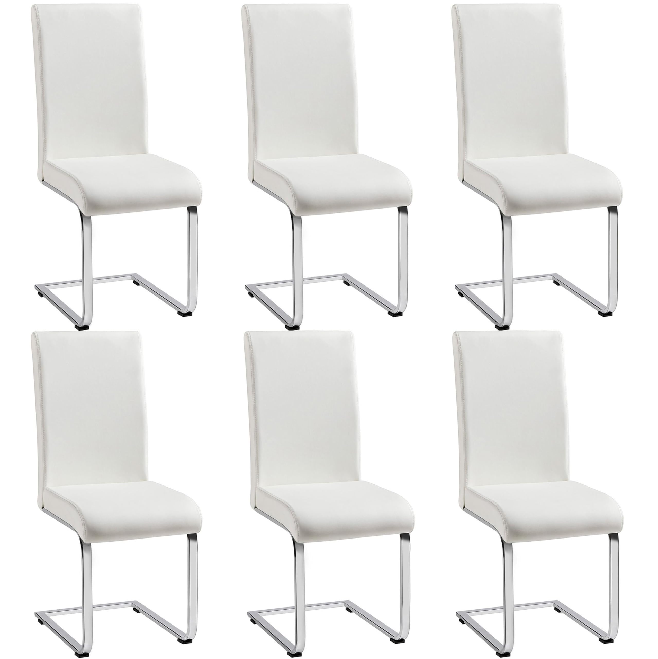 Yaheetech 6PCS Dining Chairs Modern Kitchen Chairs Armless Side Chairs with Faux Leather Seat, Metal Legs and High Back for Dining Room, Kitchen, Living Room, White (3 Packages Containing 6 Chairs)