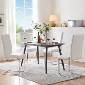 Yaheetech 6PCS Dining Chairs Modern Kitchen Chairs Armless Side Chairs with Faux Leather Seat, Metal Legs and High Back for Dining Room, Kitchen, Living Room, White (3 Packages Containing 6 Chairs)